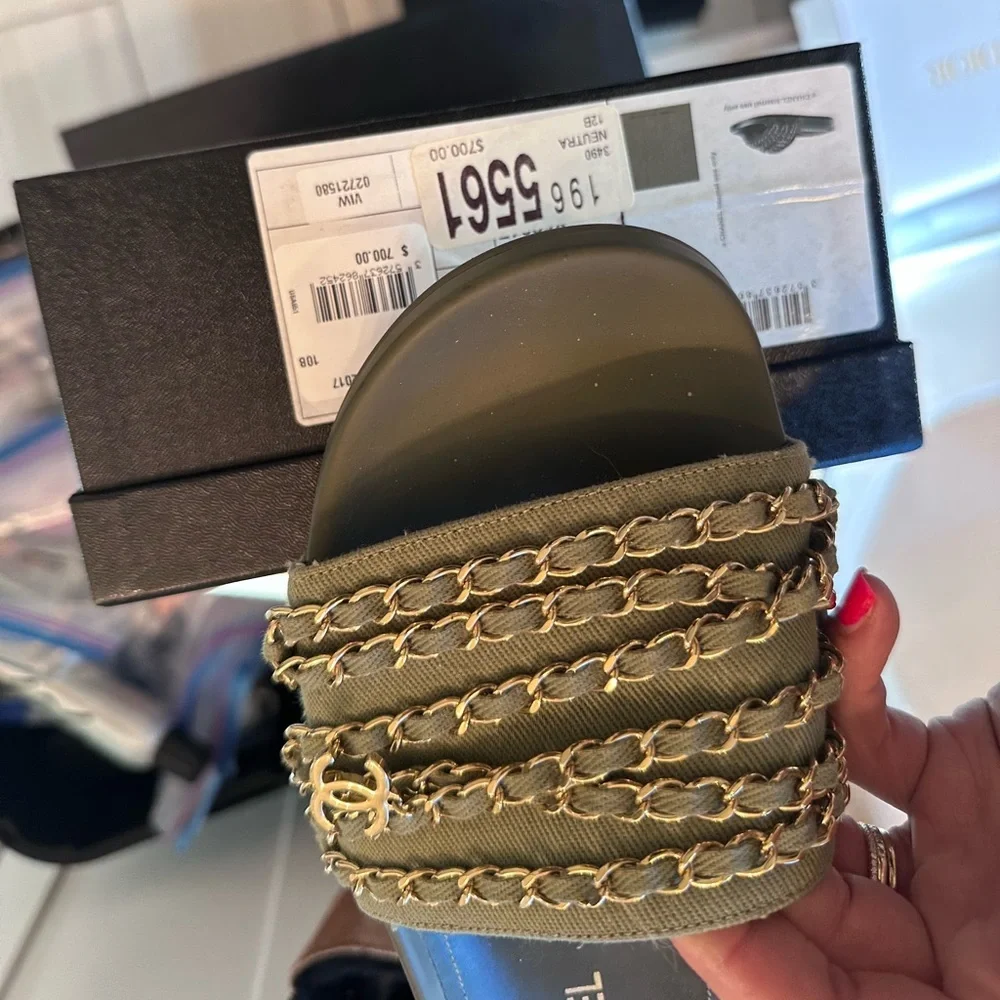 100% authentic green Chanel slides